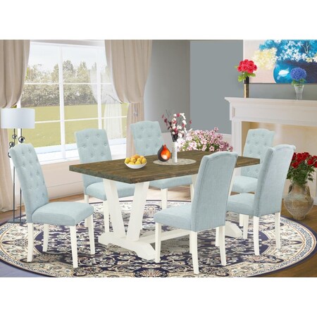 East West Furniture 7 Piece V-Style Dining Table Set - Linen White V076CE215-7